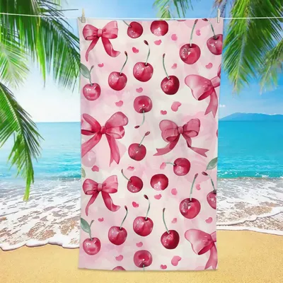 1PC Pink Bow Beach Towel Fruit Cherry Ins Princess Pool Towel Holiday Birthday Gifts For Women Girls Quick-Drying Bath Towels
