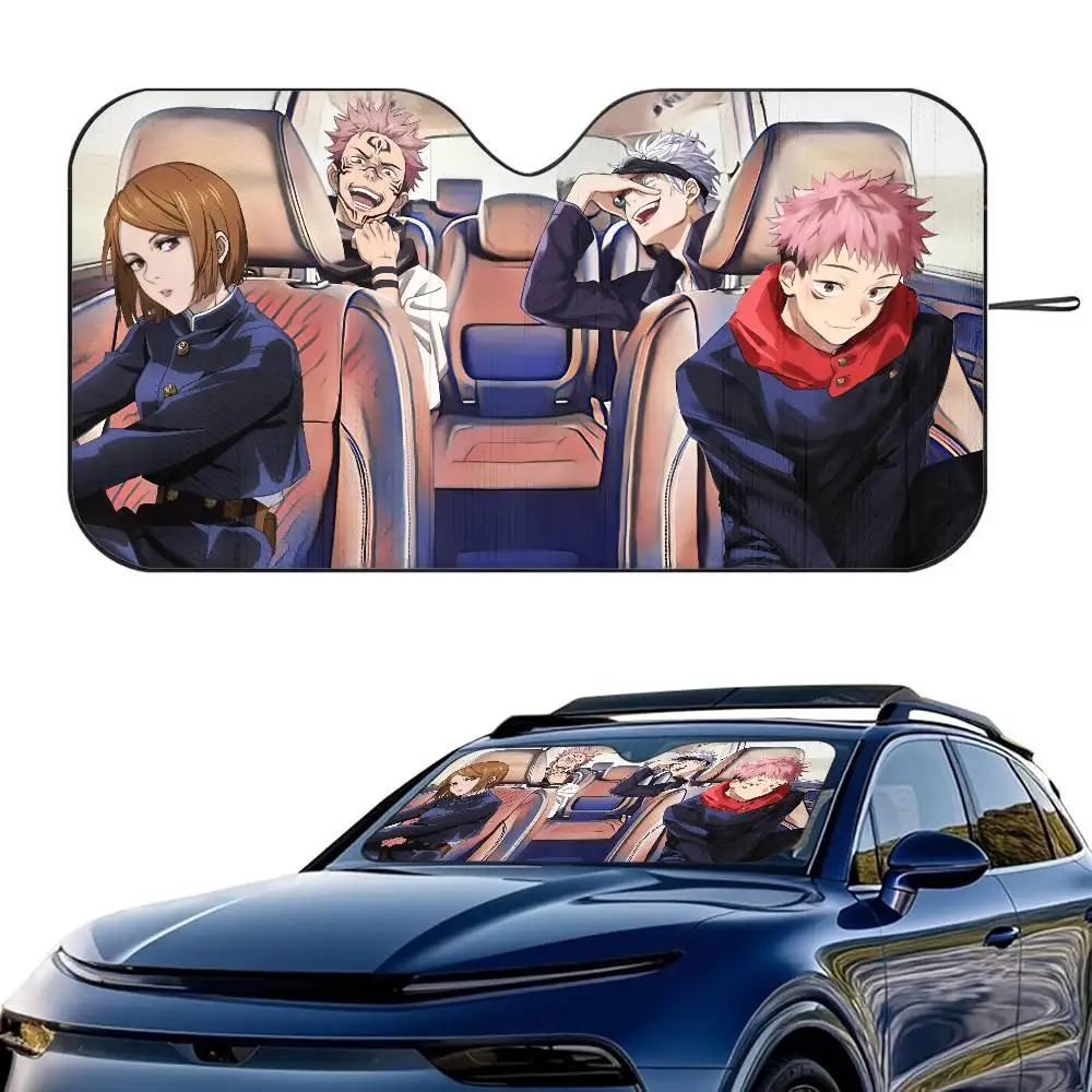 J-Jujutsu Kaisen Anime Auto-Sonnenschutz, Windschutzscheibe, faltbar, dreilagiger Isolations-Sonnenschutz von Saugnapfblöcken, UV-Strahlen, Sonne Image