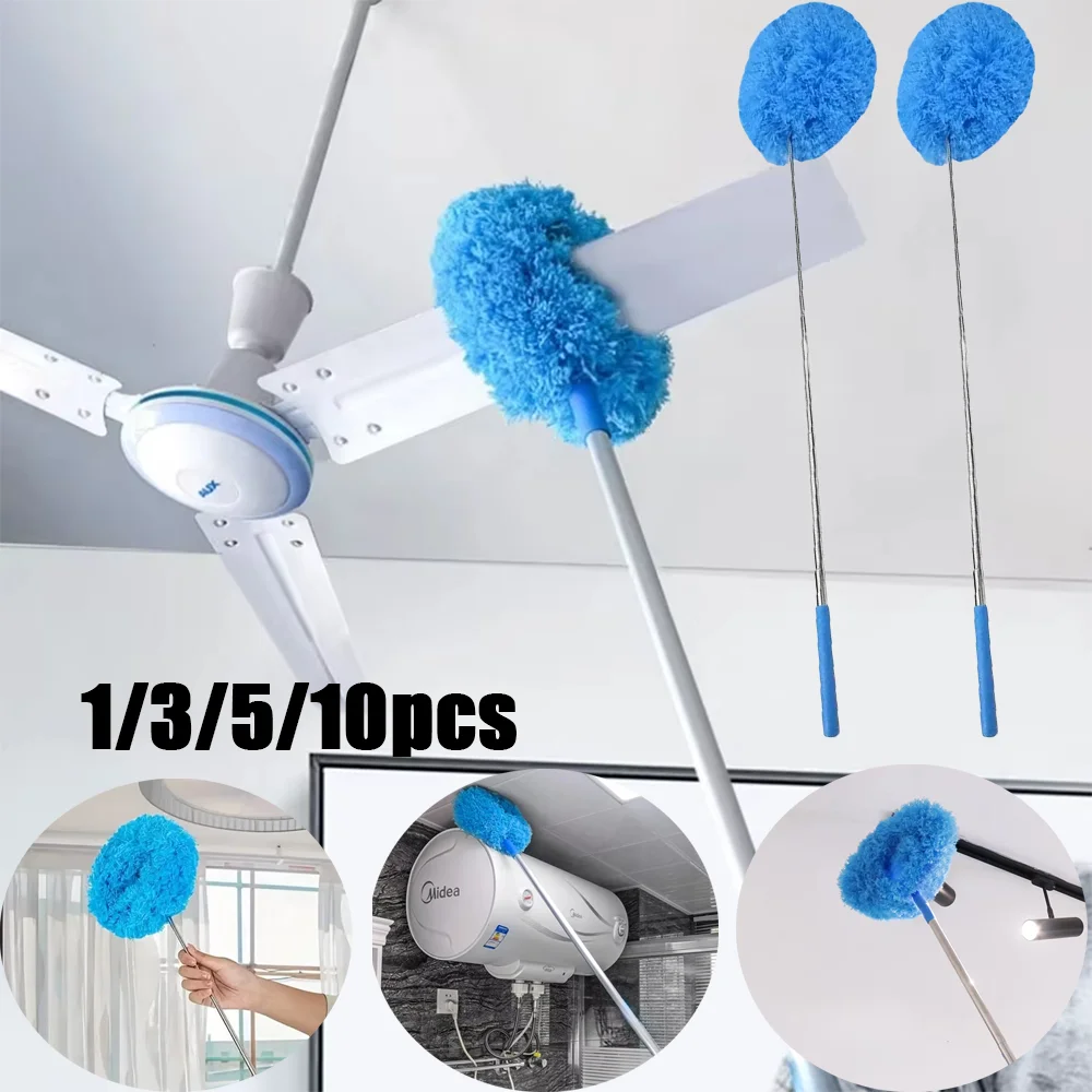 1/3/5/10 stücke Mikrofaser Decke Fan Duster Multifunktionale Lange Griff Mühelose Elektrische Haushaltsgeräte Reinigung Werkzeuge Image