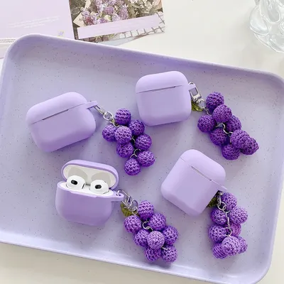 Mit Trauben-Anhänger-Kopfhörerhülle für AirPods 4, 3, 2, 1, Pro2, Silikonhülle für AirPods Pro 2, 2. und 4. Hüllen, Bluetooth Wireless Box Image