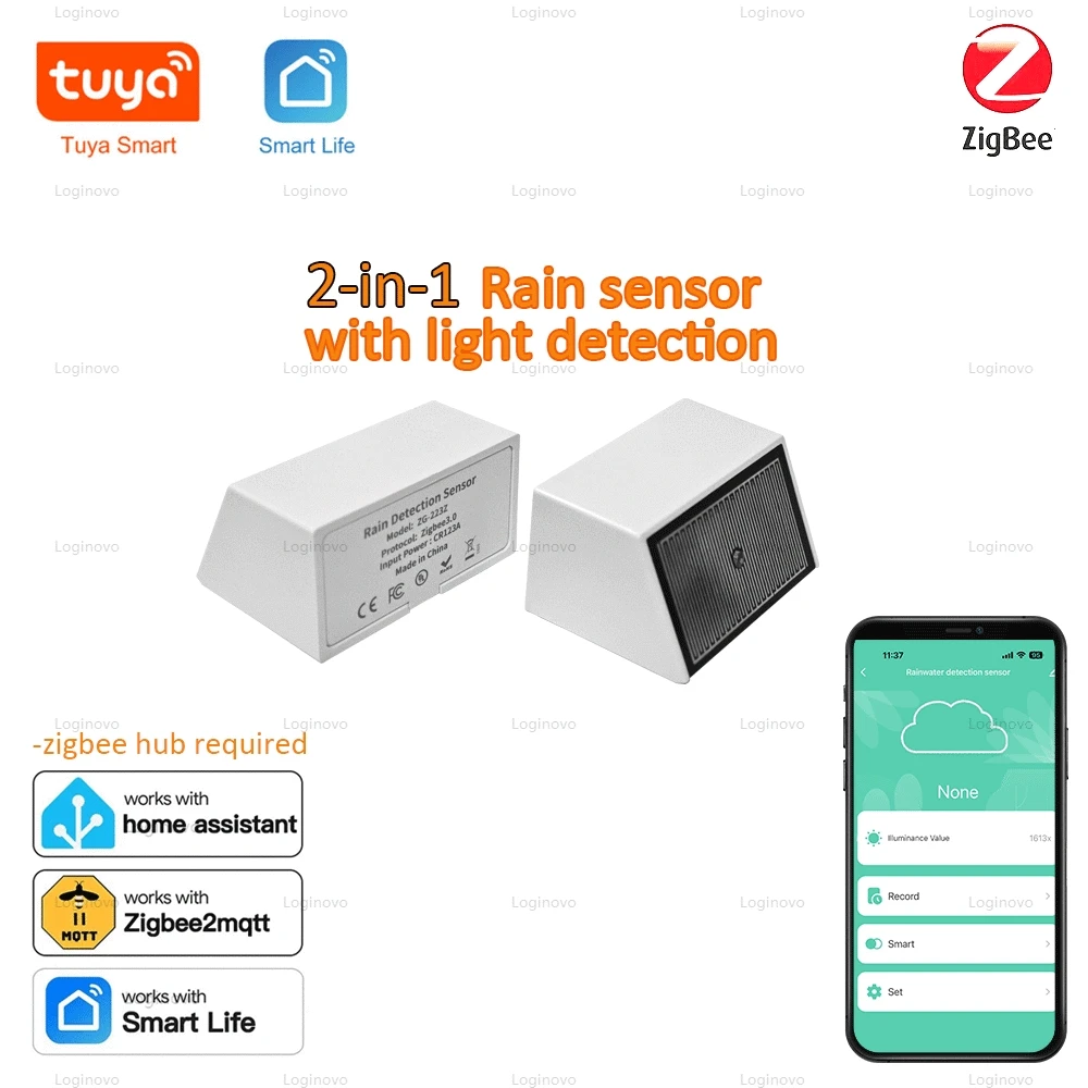 Zigbee Regentropfen Erkennung Sensor Helligkeit Licht Detektor IPX4 Im Freien Wasserdichte Regenwasser Erkennung Für Tuya Home Automation Image