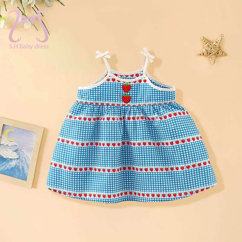 0-4 Jahre alt Sommer Kleinkind Freizeit Hosenträgerkleid Entzückende Erdbeere Baby Mädchen Kleidung Kinder tragen Kinder karierte Kleider Image
