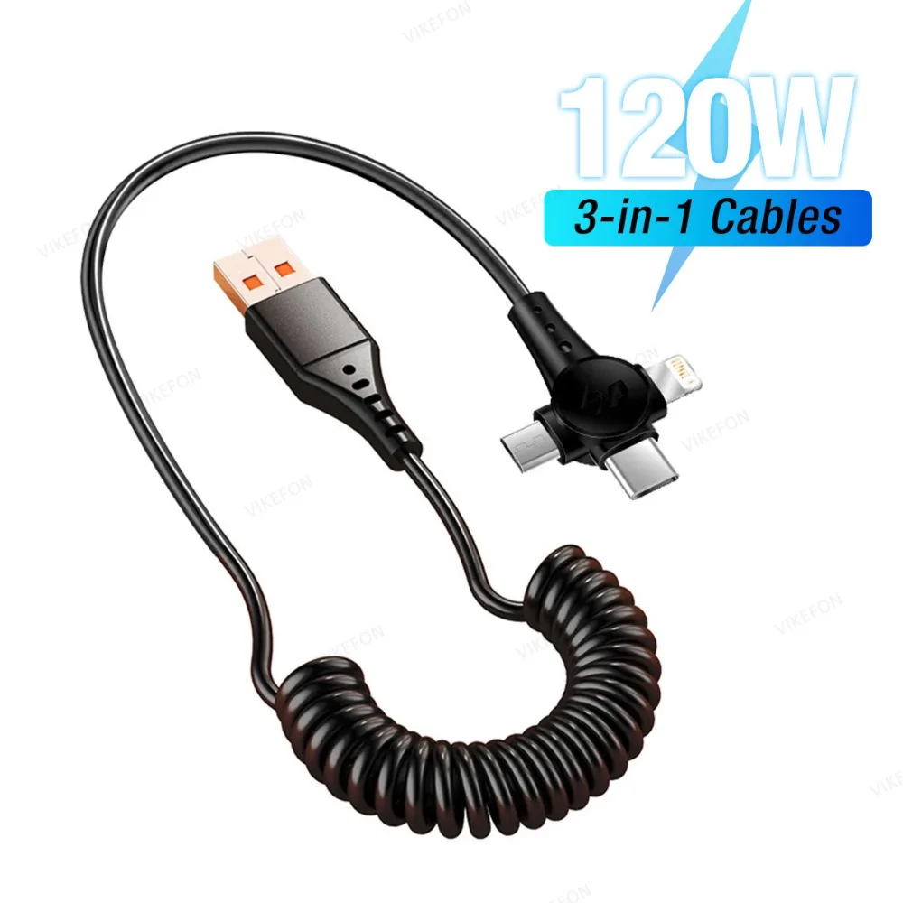 120 W 3 in 1 Micro USB Kabel Super Schnelle Aufladung Für iPhone 16/15/14/13/12 Samsung S24 S23 Xiaomi USB Typ-C Ladegerät Kabel Image