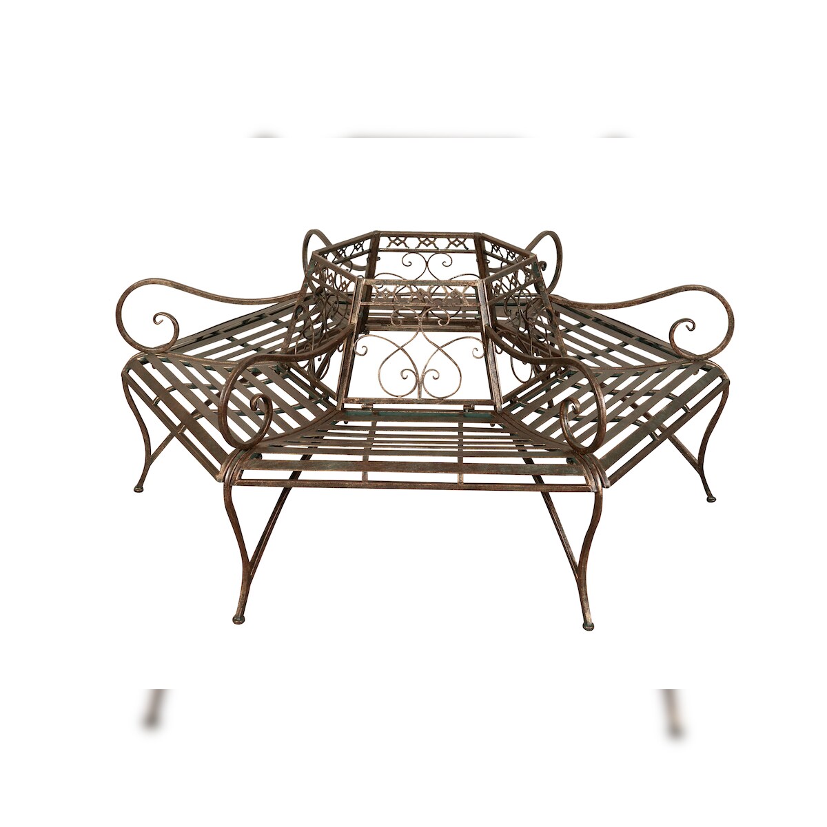 BISCOTTINI INTERNATIONAL ART TRADING Biscottini Gartenbank - Eisenbank für den Außenbereich 153x153x86 cm - Gartensofa für den Außenbereich - Baumbank aus Metall - Eisensofa Image