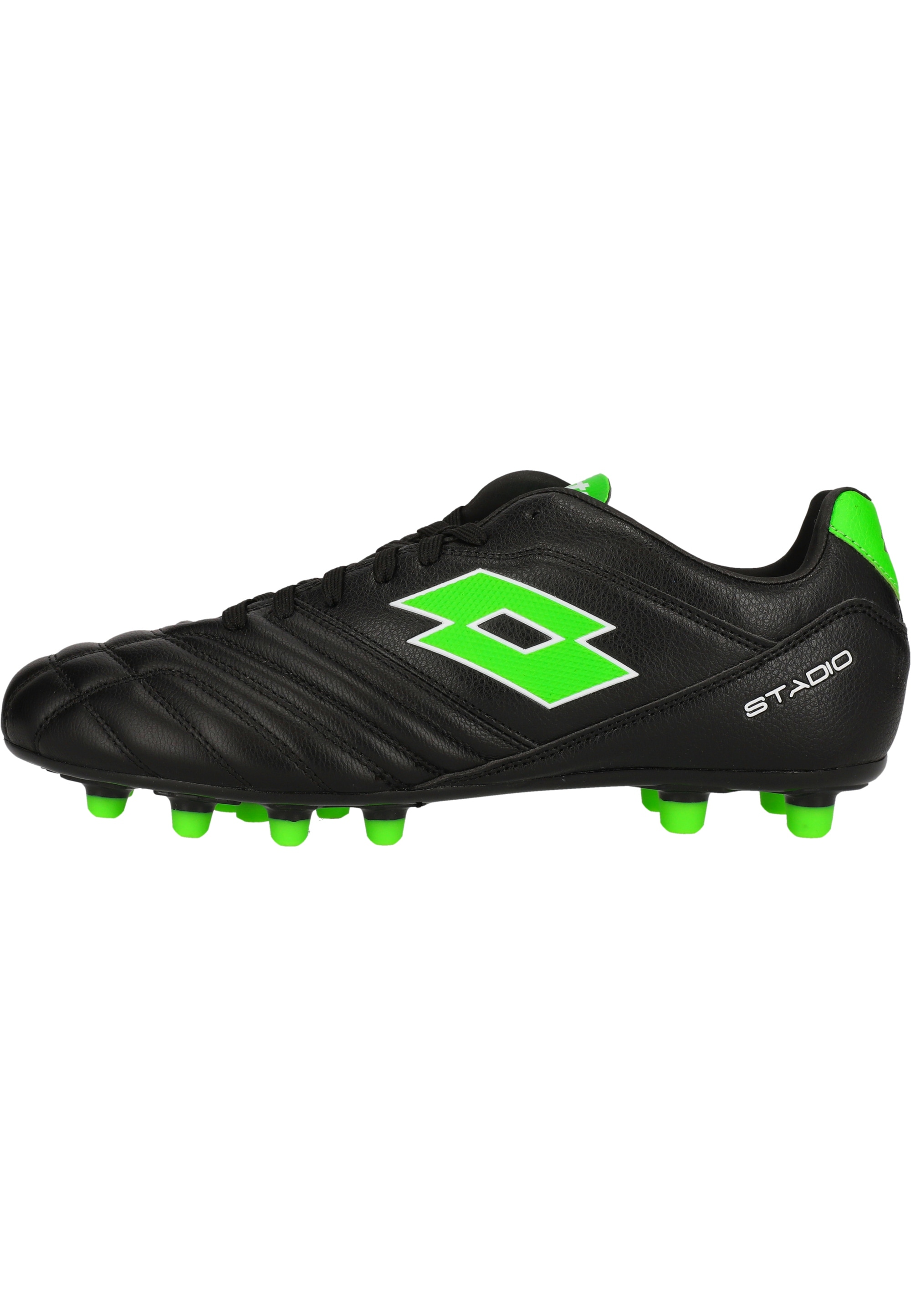 Fußballschuh LOTTO "Stadio 300 III", Herren, Gr. 38,5, schwarz (schwarz, grün), Polyurethane, Schuhe Fußballschuh, mit konischen Noppen