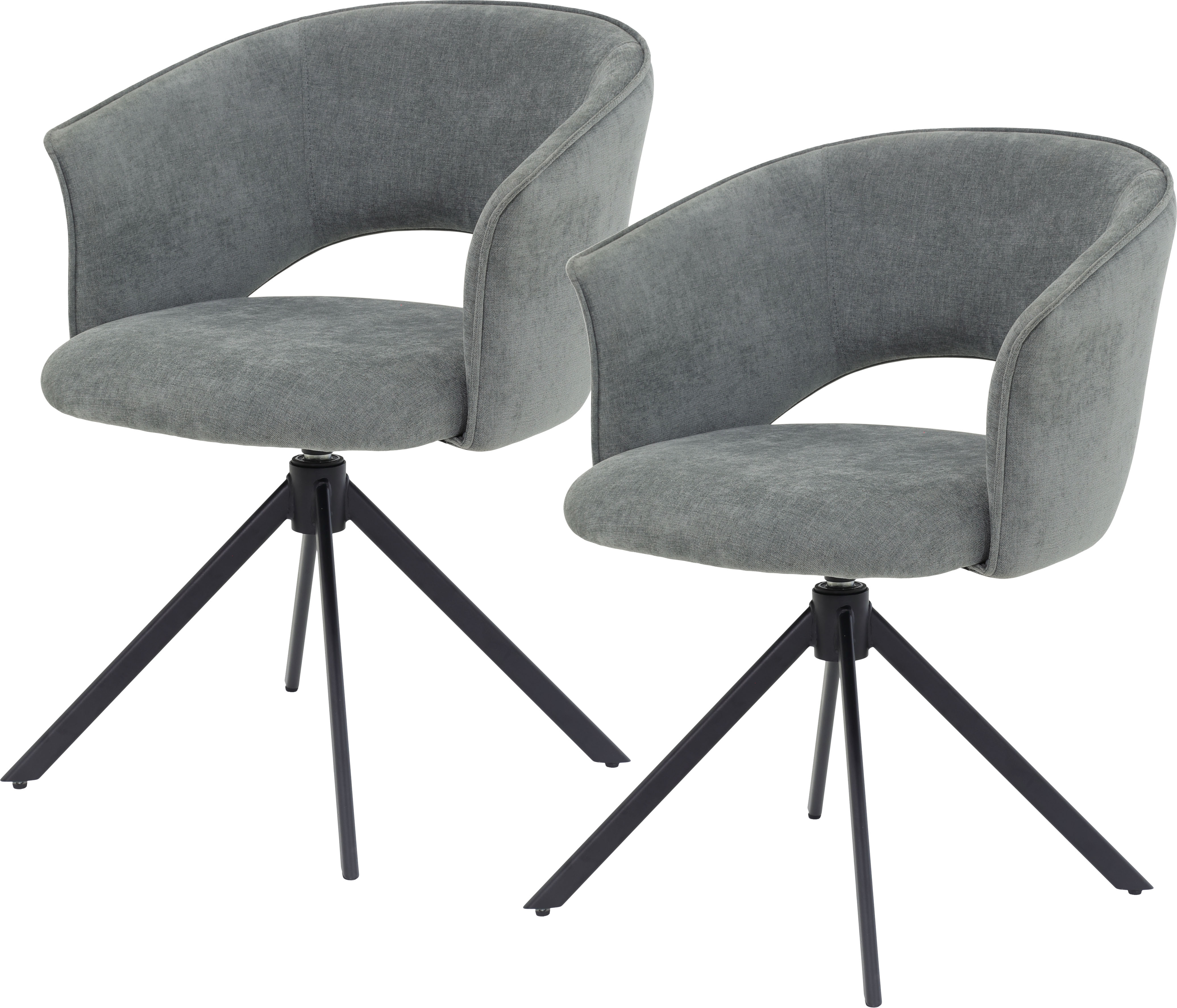Armlehnstuhl TOM TAILOR HOME "CURVY ARMCHAIR", schwarz (concrete grau, schwarz, schwarz), B:61,5cm H:78,5cm T:59cm, Metall, Stoff, Stühle, Armlehnstuhl, mit Armlehnen, drehbar, Rückholfunktion, Rückenausschnitt