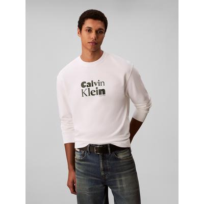 Sweatshirt CALVIN KLEIN "LS EU 350TERRY CALVIN BOLD GRAPH", Herren, Gr. XL, weiß (hellweiß), Sweatware, Obermaterial: 100% Baumwolle, unifarben, casual, regular fit normal, Rundhals, Langarm eingesetzt Bündchen, Sweatshirts, Rundhalsausschnitt,... Image