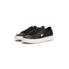 Plateausneaker TOMMY JEANS "TJW LIGHTWEIGHT COURT SNEAKER", Damen, Gr. 41, schwarz, Leder, unifarben mit Farbeinsatz, sportlich, Schuhe, Freizeitschuh, Halbschuh, Schnürschuh mit plakativer Logoflag