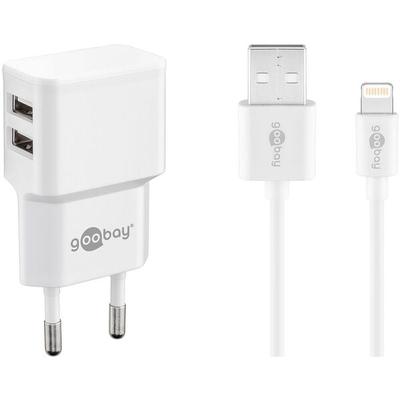 goobay Ladekabel mit Adapter 2 x USB A, Steckdose 1.0 m weiß
