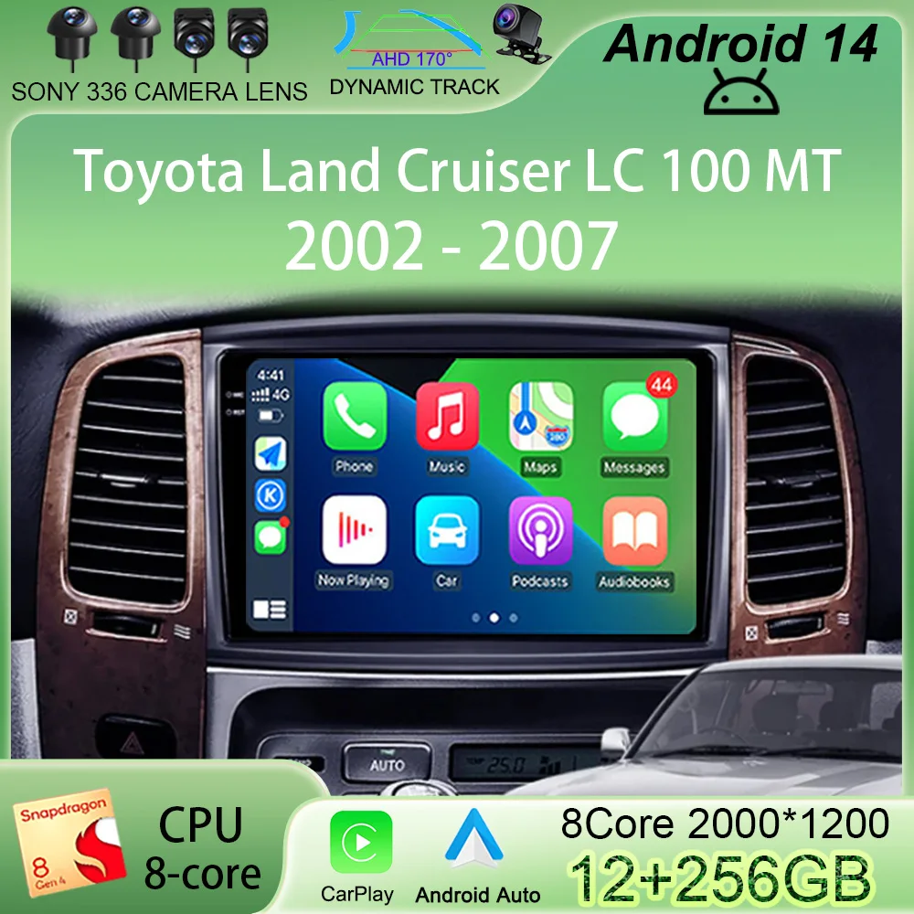 Autoradio pour Toyota Land Cruiser LC 100 MT 2002 - 2007 autoradio multimédia lecteur vidéo Android 14 GPS Navigation Autoradio