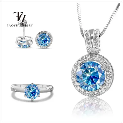 4CT D Color Moissanite Luxury Ring Earrings Necklace Jewelry Set 925sterling Silver Round Jewelry Women Gift Wedding Jewelry Set