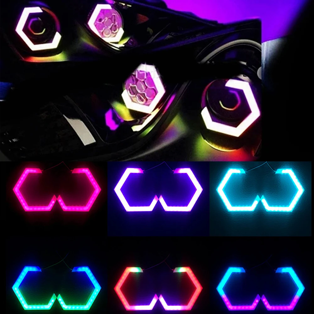 Hex Halo Car Lens Angel Eyes RGB Bluetooth-compatible Running Lights DRL 90/80/70/60mm Ring Projector APP Controlled Accessories