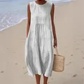 Abito estivo senza maniche con scollo a O femminile Abito estivo con stampa di moda Tasca A-Line Abito da pendolare Donna Vacanza primaverile Abiti Boho Abiti