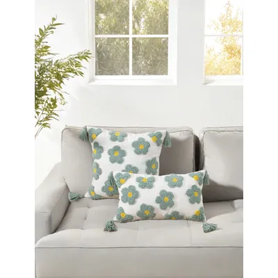1 Stück Kissenbezug mit grünem Blumenmuster, Baumwoll-Segelmaterial im böhmischen Stil, geeignet für Gäste, Esszimmer, Schlafzimmer Image