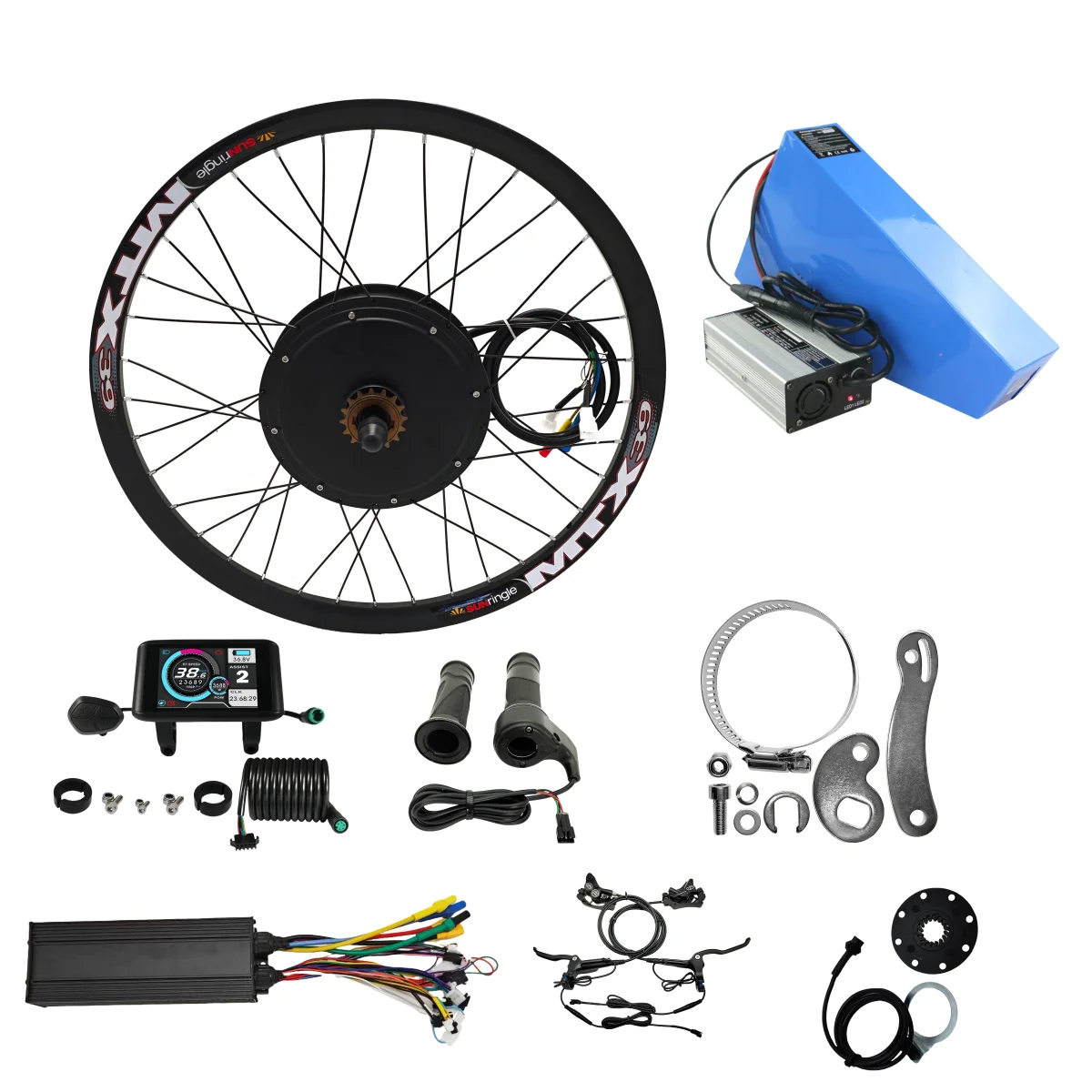 Ebike 72V 3000W 24" 26" 27,5" 29" 700C MTX39 Hinterrad-Umrüstsätze mit 72V 26AH Dreiecksbatterie Image