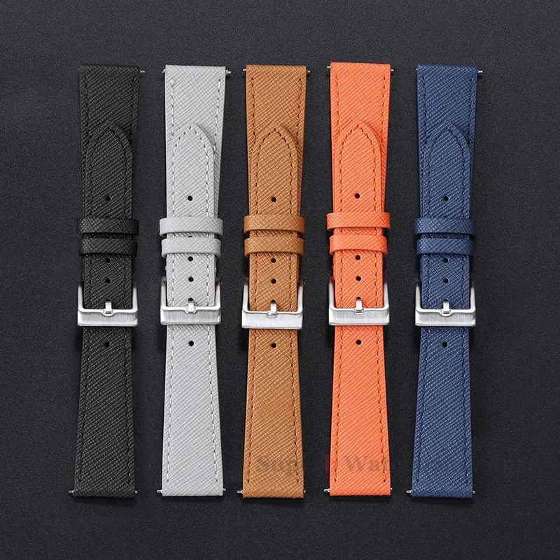 18mm 20mm 22mm Vintage genähtes Leder-Uhrenarmband Premium-Qualität Schnellverschluss-Saffiano-Leder-Uhrenarmbänder für Männer Frauen Image