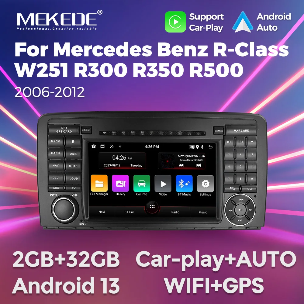 Mekede 7 Zoll Autoradio Android 13 für Mercedes Benz R-Ciass W251 R300 R350 R500 2006-2012 Multimedia-Player Carplay Auto GPS BT Image
