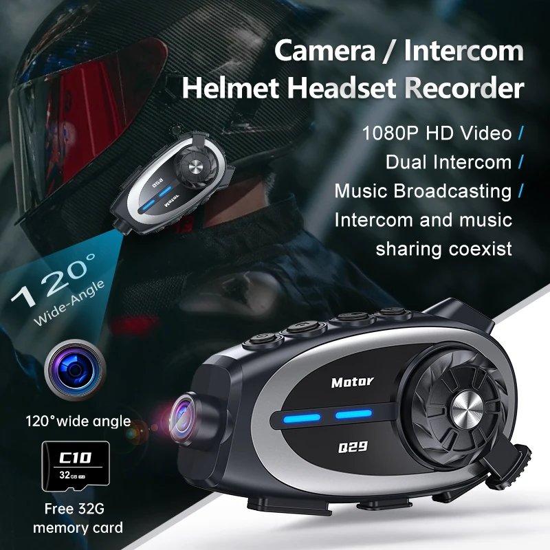 Motorradhelm, Bluetooth-Headset mit HD-DVR-Kamera, AI-Sprachsteuerung, wasserdicht, Geräuschunterdrückung, 2-Wege-Gegensprechanlage, kostenlose Karte  Image