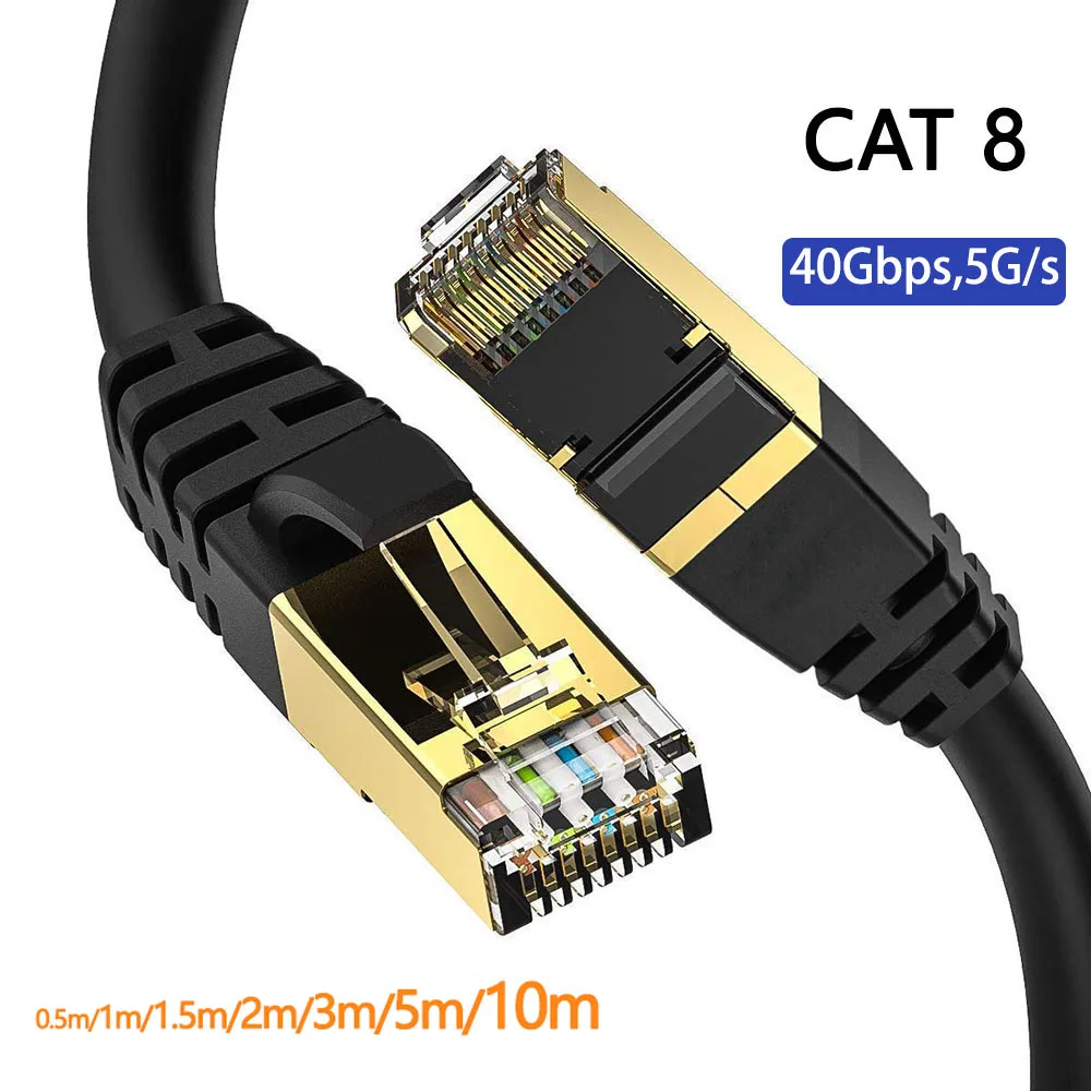 Cat 8 Ethernet Rundkabel LAN Netzwerk Cat8 Rj45 Geschwindigkeit Netzwerkkabel 40 Gbit/s Flachkabel 2000 MHz für Router PC Ps5/4 TV Laptop Image
