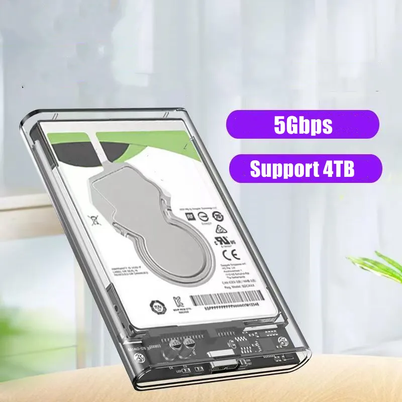 Transparentes externes Festplattengehäuse, 2,5 Zoll HDD SSD-Gehäuse, Micro-B auf USB 3.1 4 TB Laufwerksgehäuse, kompatibel mit UASP SATA III Laptop Image