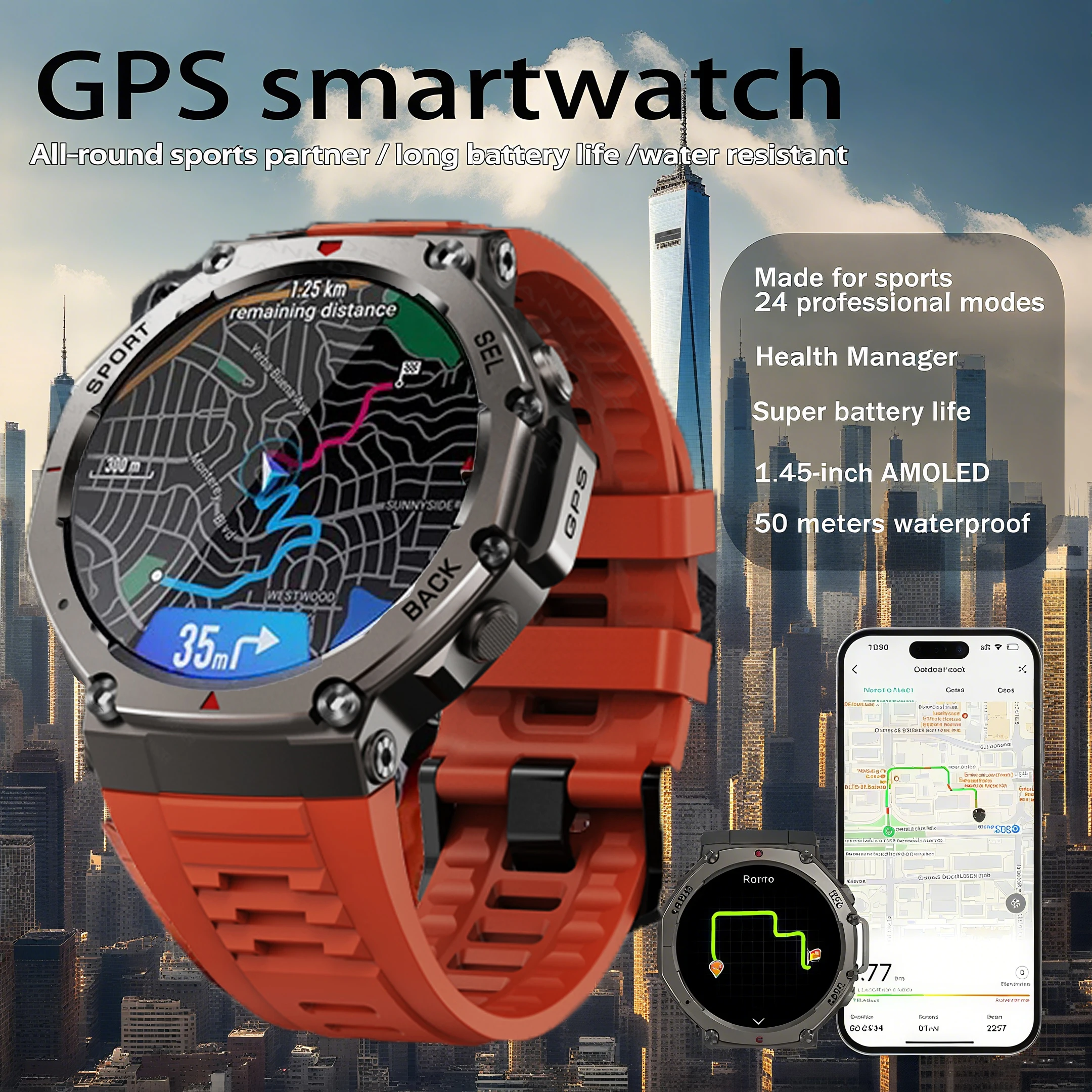 Neue T-Rex 3 Dual-Band GPS Militär Smart Uhr 48mm 10ATM Wasserdicht 500 mAh Batterie Kompass Höhenmesser Smartwatch Für HUAWEI Image