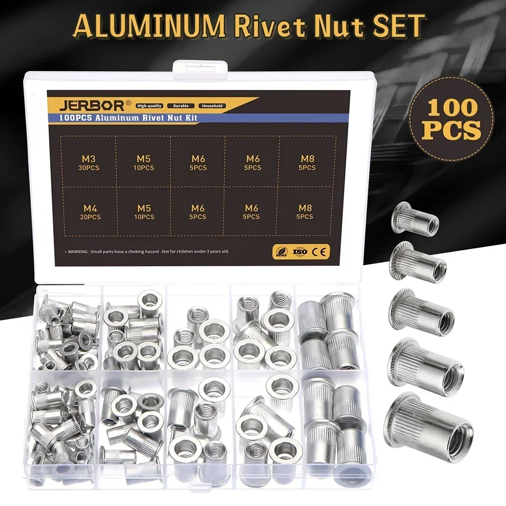 100/200PCS Aluminium Niet Vertikale Muster Mutter Kombination Mutter Abdeckung Flachkopf Niet Mutter Carbon Stahl M3 M4 M5 M6 M8 Image