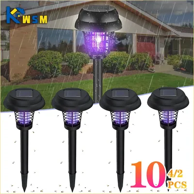 2-10PCS Solar Mosquito Killer Lamp LED Bug Zapper Outdoor Garden Patio Insect Repellent Waterproof Pest Control for Yard Camping