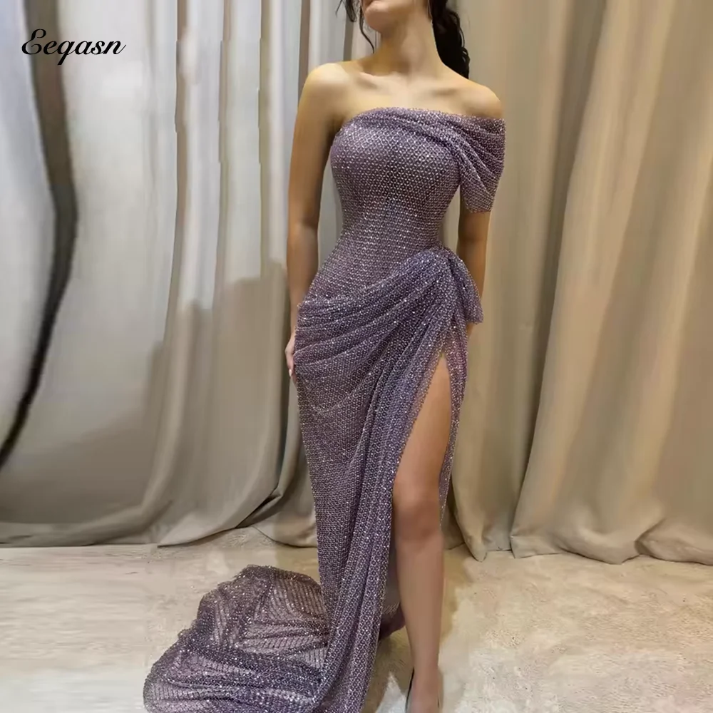 Bescheidene Damen-Abschlussballkleider, trägerlos, drapiert, formelles Abendkleid, lange Meerjungfrau, Beinschlitz, Party, Hochzeit, Roben de Soirée, individuell gestaltet Image