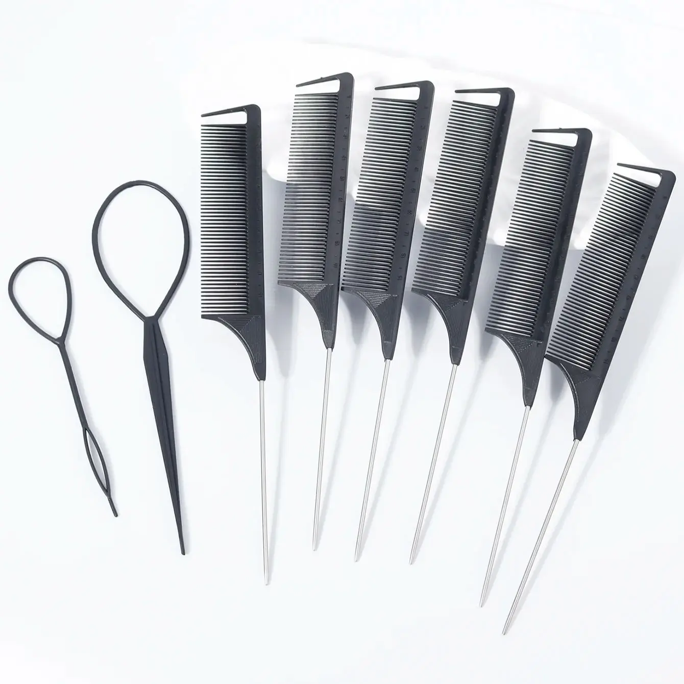 Mit Skala Spitzer Schwanz Haarkamm Kunststoff Haarschleife Haargeflecht Pferdeschwanzbürste Haarstyling-Tool Haarkamm für Haar-Accessoire Image