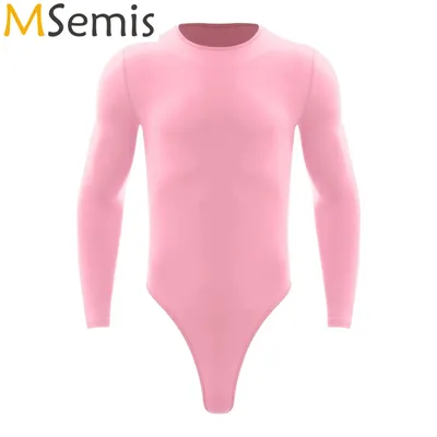 Herren Dessous Einteiler Trikot Body Tops Badeanzug Rundhals Langarm Druckknöpfe Bodysuit Bademode Mode Freizeitkleidung Image