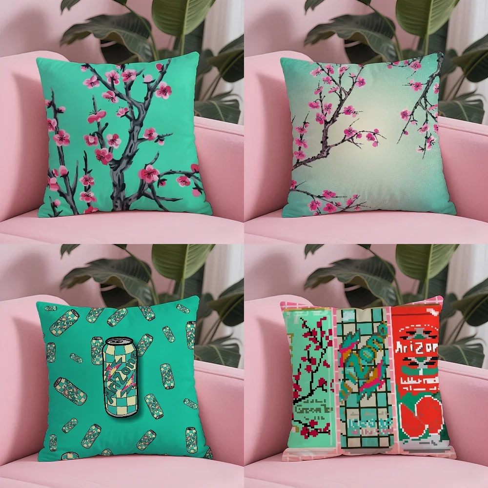 Vaporwave Arizona Iced Tea Ästhetischer Kissenbezug, Anti-Dustmite-Kissenbezug, unsichtbarer Reißverschluss, seidiger kurzer Plüsch-Sofa-Kissenbezug Image