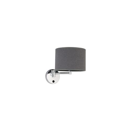 Licht-Erlebnisse Moderne Wandlampe mit Schalter Stoff Schirm Grau Chrom Rund B:23cm Schwenkbare Wandleuchte Schlafzimmer Wohnzimmer, NO1/1/0921
