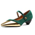 Gicoiz Kitten Heel Mary Jane Pointed Toe Women Formal Shoes Wedding Evening Comfort Low Heel Pumps Ankle Strap Work Green Size 4.5-38