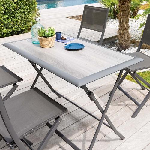 Table de jardin pliante rectangulaire AZUA Gris smoke 4 places - Aluminium traité époxy, ECP Hespéride