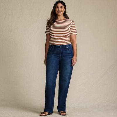 Relaxed Straight Leg Jeans, Mid Rise, Women, size: 24, plus, Blue, Spandex/Cotton-blend, by Lands' End