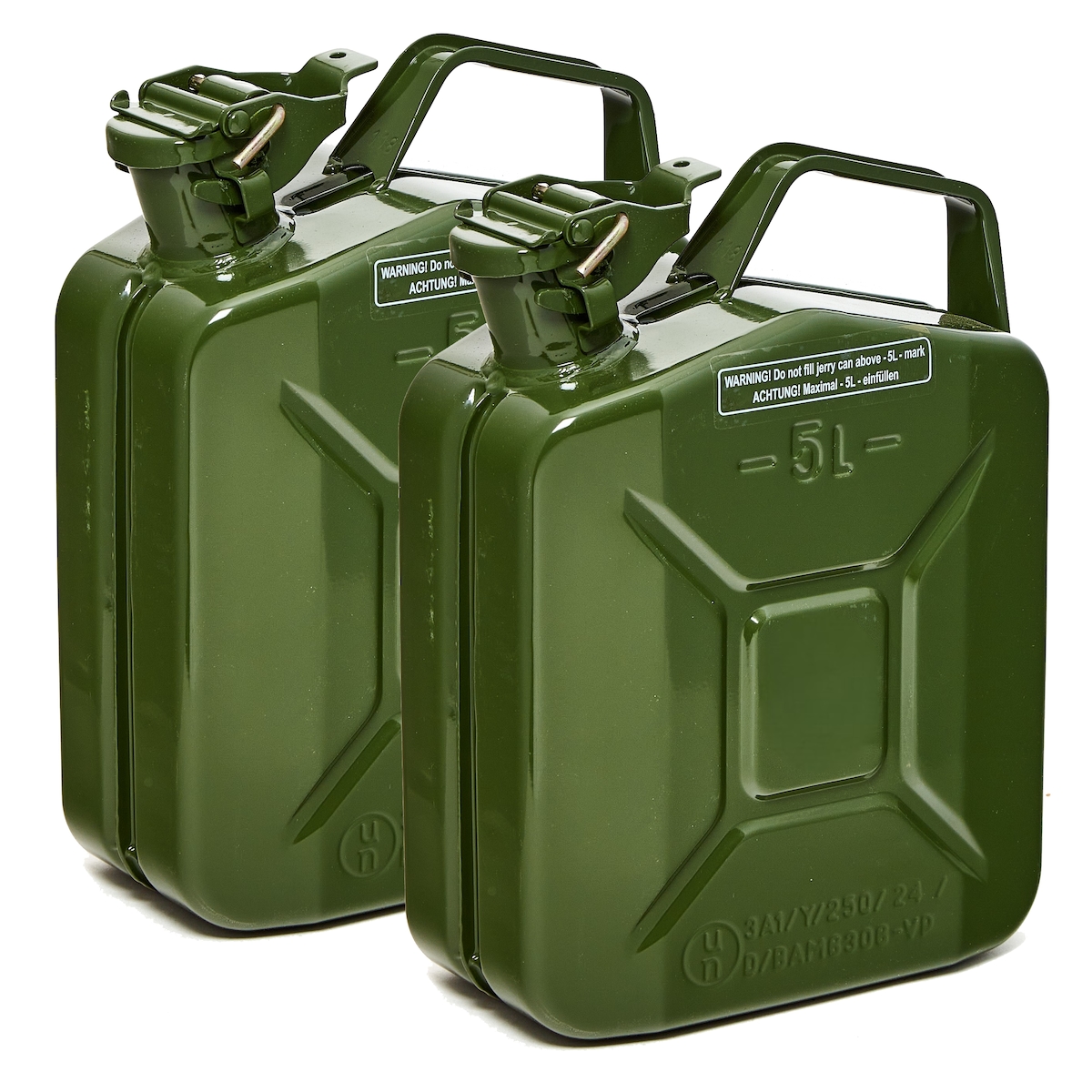 BW® Kraftstoffkanister Metall Benzinkanister 2x 5 Liter - Olivgrün - RAL 6003 - TÜV-geprüft und UN-Zulassung - Made in Europe Image