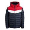 Steppjacke JACK & JONES "JJWEST LIGHT PUFFER HOOD", Herren, Gr. XL, sky captain detail:weiß, true rot blocking, Web, Obermaterial: 100% Nylon, colorblocking, modisch, Jacken