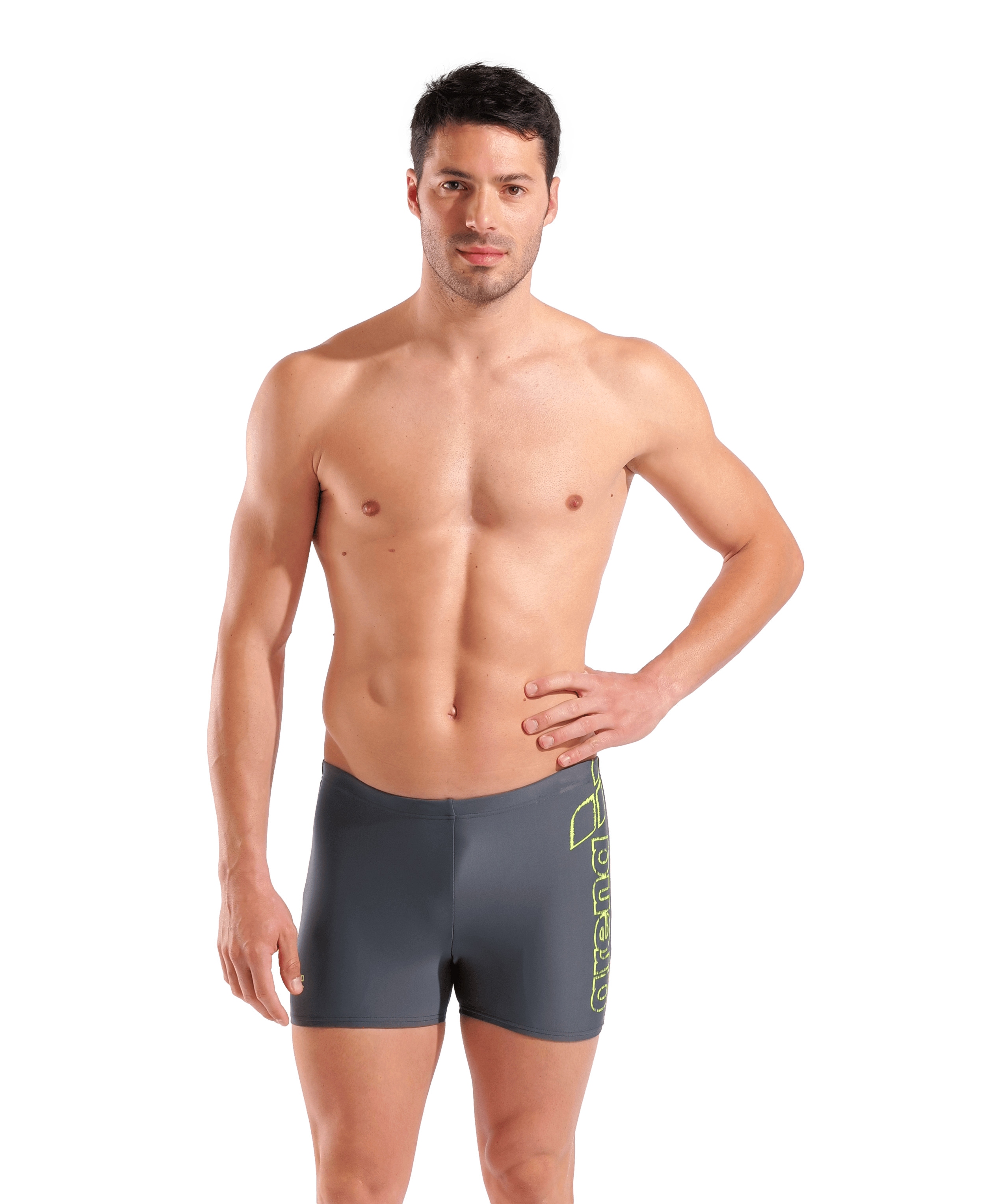 Badehose ARENA "MEN'S ARENA SCRATCHY SWIM SHORT", Herren, Gr. 8, N-Gr, grau (asphalt), Obermaterial: 80% Polyamid, 20% Elasthan, Sportlich, Badehosen Image