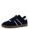 Plateausneaker TAMARIS, Damen, Gr. 36, blau (navy), Veloursleder, Lederimitat, unifarben mit Farbeinsatz, sportlich, Schuhe, Freizeitschuh, Halbschuh, Schnürschuh mit gepolstertem Schaftrand