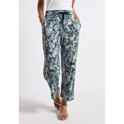Stoffhose STREET ONE "Style Emee", Damen, Gr. 38, Länge 26, arona blau, Web, Obermaterial: 100% Viskose, casual, 7/8-Länge, Hosen, mit elastischem Bund und Tunnelzug, mit grafischem Muster Image