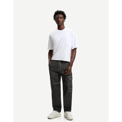 Bershka Baggy Cargo Jeans Men 34 Black