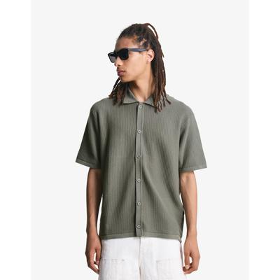 Bershka Textured Short Sleeve Shirt Men Xs Khaki