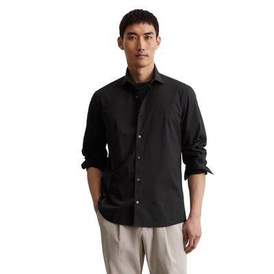 Langarmhemd MARC O'POLO "aus Stretch-Popeline", Herren, Gr. S, Normalgrößen, schwarz, Obermaterial: 96% Baumwolle, 4% Elasthan, unifarben, casual, figurbetont normal, Langarm Doppelmanschette, Hemden Image
