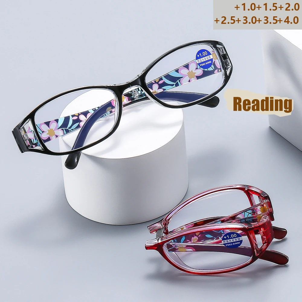 Hochwertige faltbare Lesebrille für Damen, modisch, ultraleicht, tragbar, bedruckt, HD-Lesebrille 018 Image