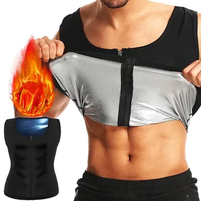 Männer Gym Sport Schwitzen Kleidung Gewicht Verlust Fett Brenner Fitness Sauna Schweiß Anzüge Body Shaper Abnehmen Zipper Weste Shapewear Image