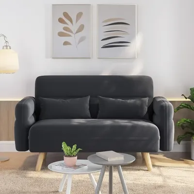 46" Solid Wood Legs Fabric Sofa , Loveseat 2 Seater Sofa w/ Lumbar Pillows for Dorm, Bedroom, Living Room Sofa