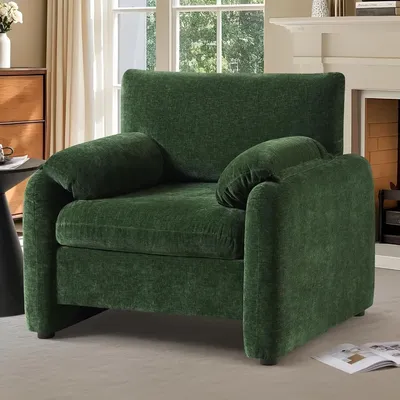 Oversized Accent Chair, Chenille Mid Century Modern Armchair Set of 1, Comfy Extra Large Seat Reading Single Sofa Chairs