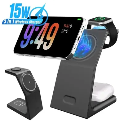 Magnetisches kabelloses Ladegerät 3-in-1-Reise-Telefonständer für iPhone 16 15 14 13 12 iWatch 10/9/8/7/6 SE AirPods Pro 4/3 Schnellladung