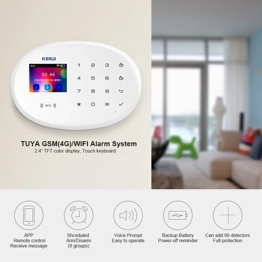 KERUI W202 WIFI GSM Alarm System Tuya RFID APP Fernbedienung mit Motion Sensor Detektor Tür Sensor Image