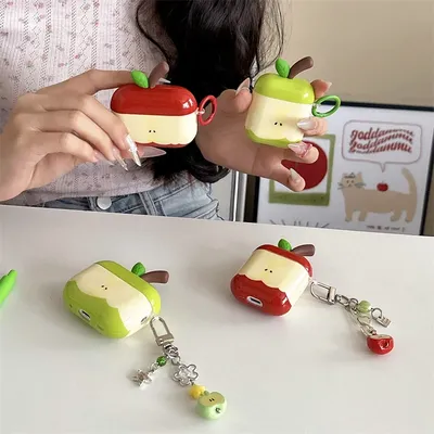 Korean Ins Cute apple Earphone Case For Apple Airpods Pro 2 3 4 Cover with Charm Silicone Headphone Charging Cases For Airpod 4
